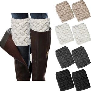 Elegant Knit Boot Cuffs Set - White, Gray, Tan